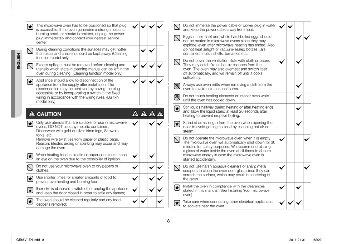 Samsung GE86V-BB/BAL, GE86V-WW/BAL manual Do not use your microwave oven to dry papers or clothes 