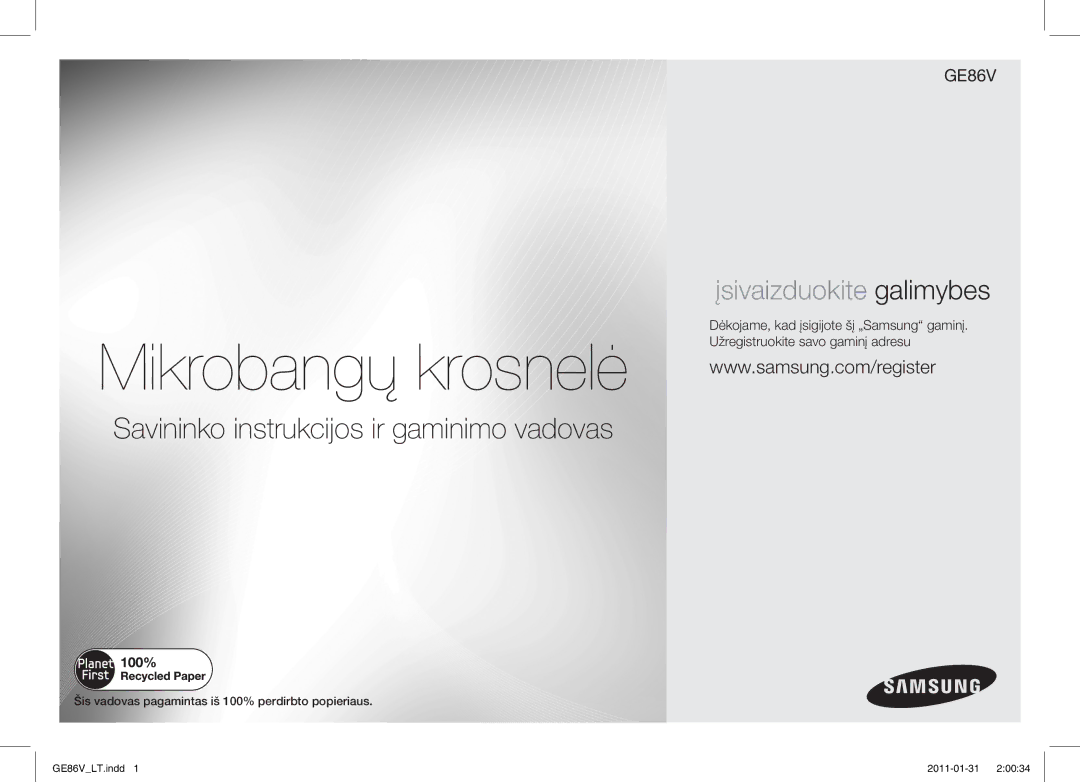 Samsung GE86V-WW/BAL, GE86V-BB/BAL manual Mikrobangų krosnelė 