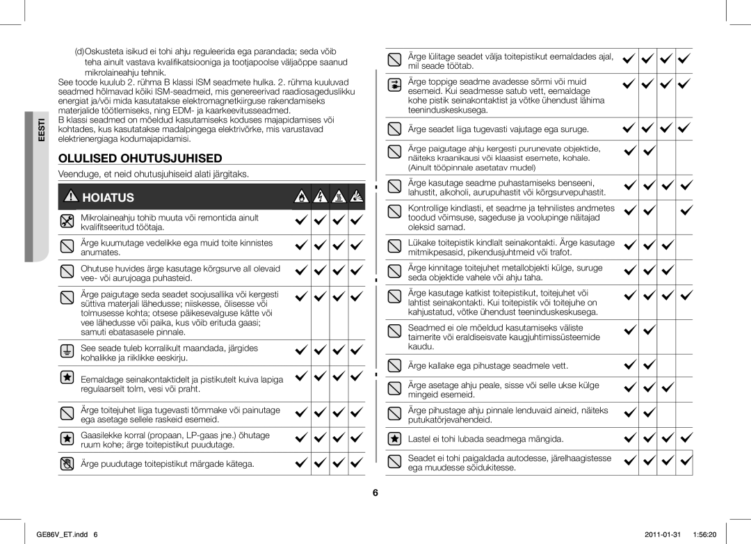 Samsung GE86V-BB/BAL manual Olulised Ohutusjuhised, Veenduge, et neid ohutusjuhiseid alati järgitaks, Mikrolaineahju tehnik 