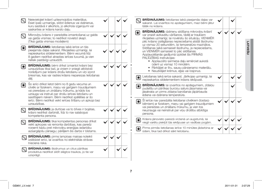 Samsung GE86V-WW/BAL, GE86V-BB/BAL manual Tikai galda virsmas modeļiem 