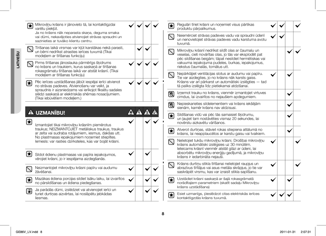 Samsung GE86V-BB/BAL, GE86V-WW/BAL manual Uzmanību 