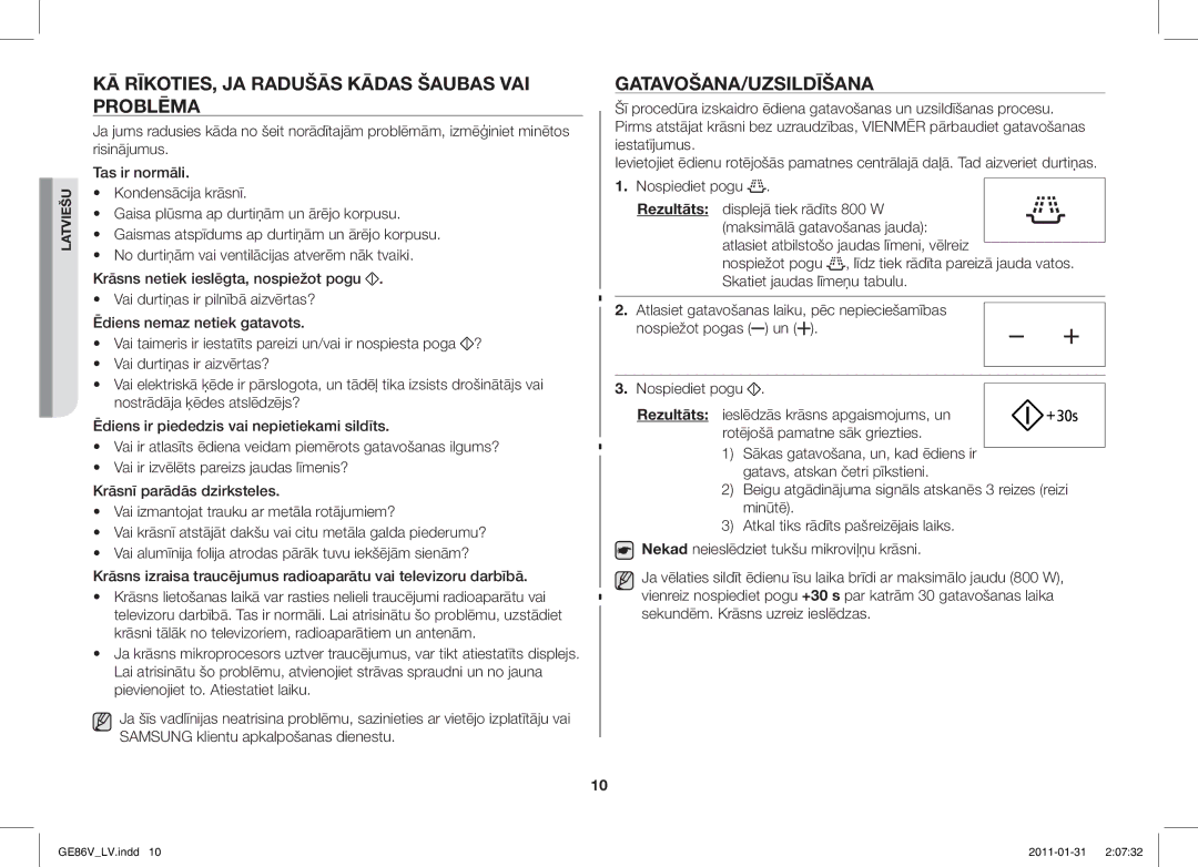 Samsung GE86V-BB/BAL, GE86V-WW/BAL manual KĀ RĪKOTIES, JA Radušās Kādas Šaubas VAI Problēma, Gatavošana/Uzsildīšana 