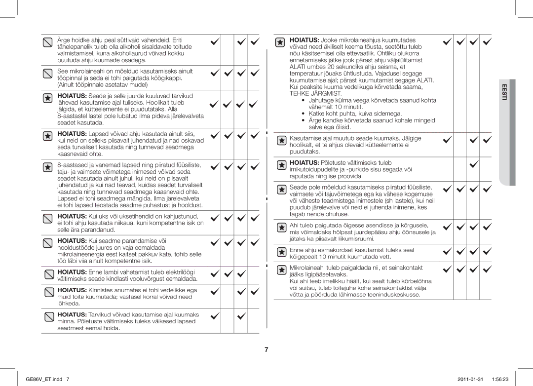 Samsung GE86V-WW/BAL, GE86V-BB/BAL manual Tehke Järgmist 