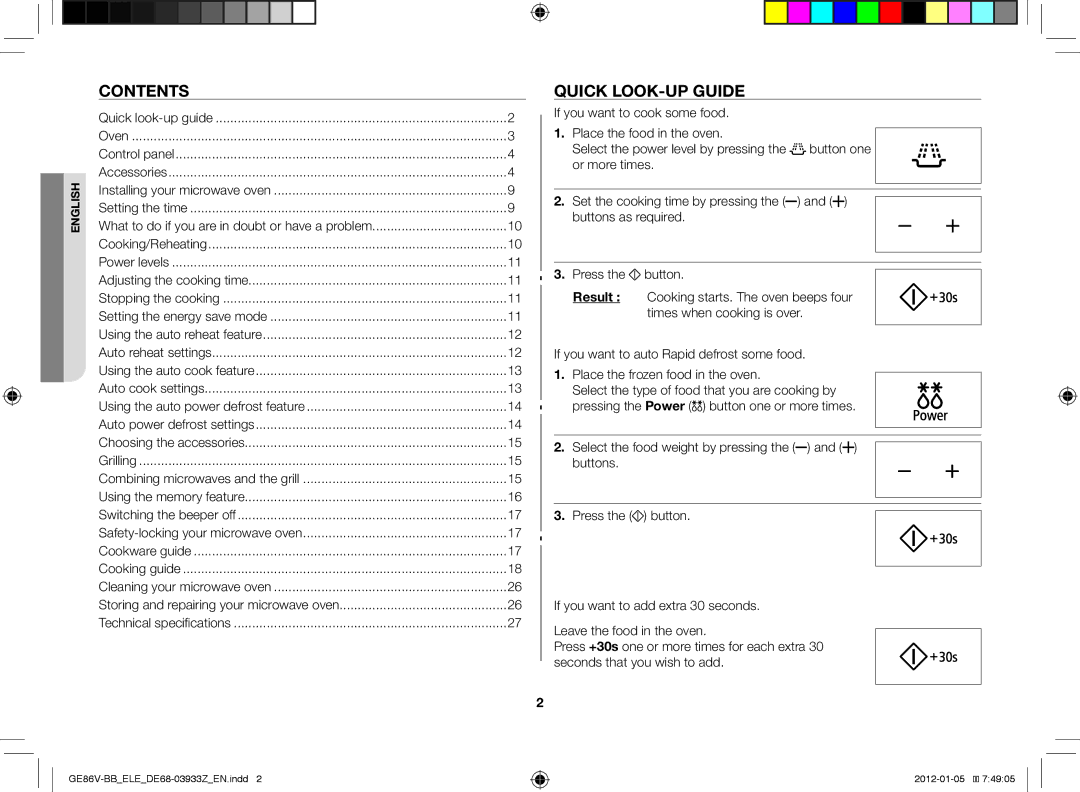 Samsung GE86V-BB/ELE manual Contents, Quick look-up guide 