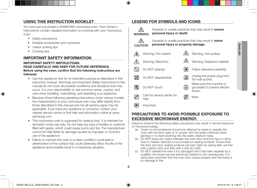 Samsung GE86V-BB/ELE manual Using this instruction booklet, Important safety information, Useful cooking tips, Cooking tips 