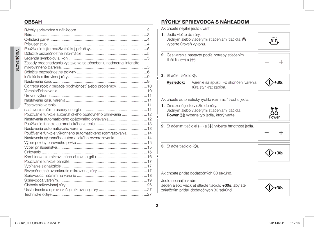 Samsung GE86V-BB/XEO, GE86V-SS/BOL, GE86V-SS/XEO manual Obsah, Rýchly Sprievodca S Náhľadom 