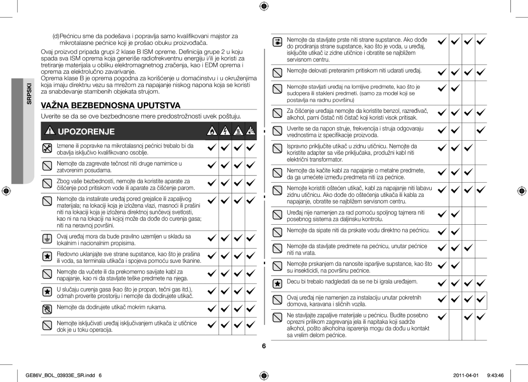 Samsung GE86V-WW/BOL, GE86V-SS/BOL manual Važna bezbednosna uputstva, Decu bi trebalo nadgledati da se ne bi igrala uređajem 