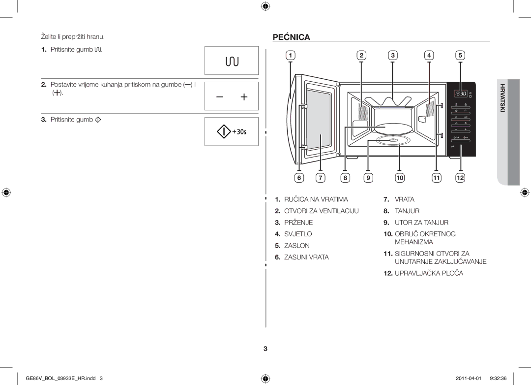 Samsung GE86V-WW/BOL, GE86V-SS/BOL, GE86V-SS/XEO manual Pećnica 