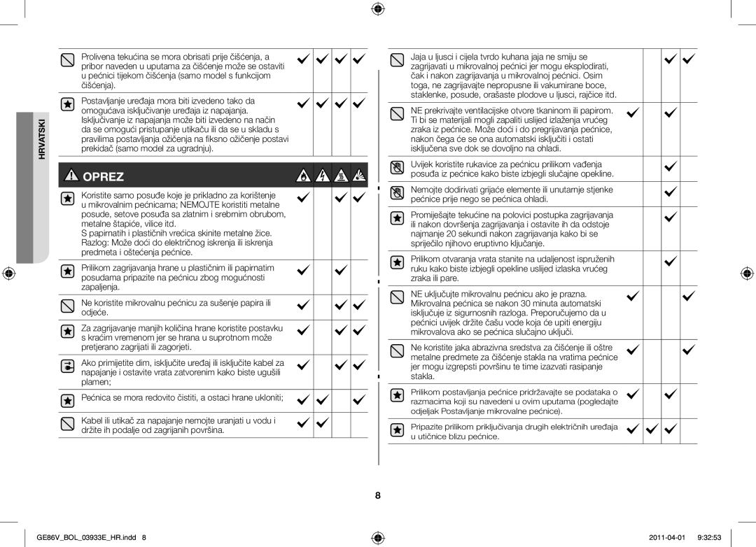 Samsung GE86V-SS/BOL, GE86V-WW/BOL, GE86V-SS/XEO manual Oprez 