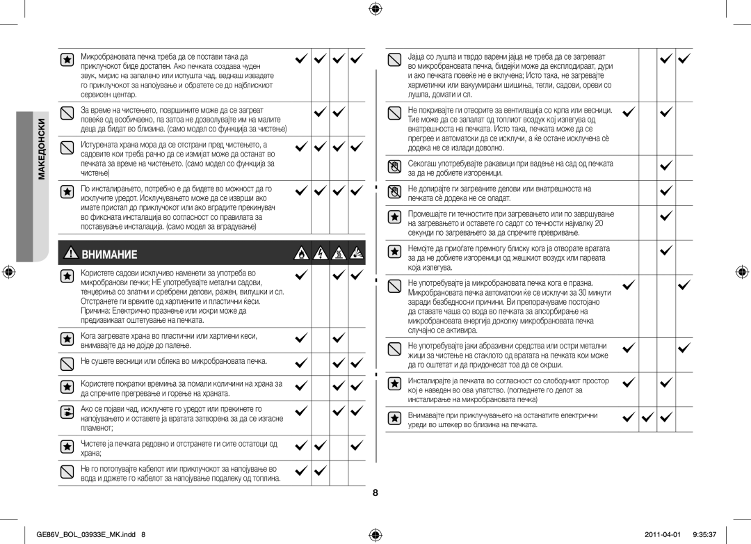 Samsung GE86V-WW/BOL, GE86V-SS/BOL, GE86V-SS/XEO manual Не сушете весници или облека во микробрановата печка 