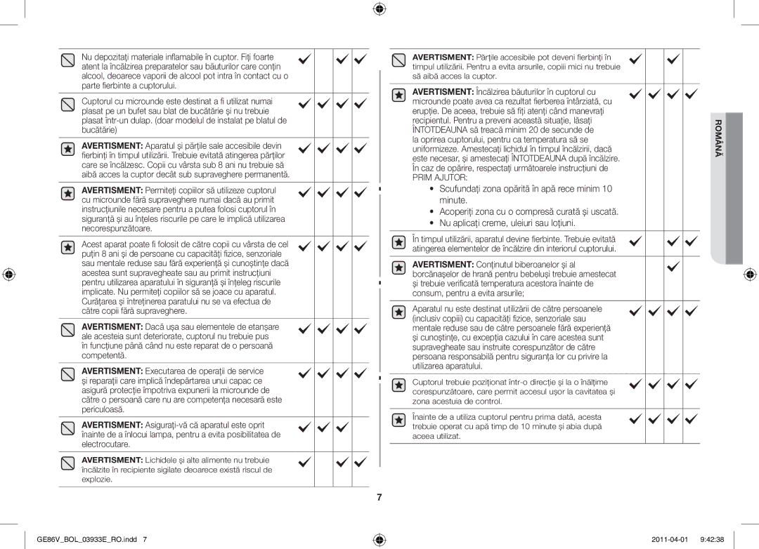 Samsung GE86V-WW/BOL, GE86V-SS/BOL, GE86V-SS/XEO manual Întotdeauna să treacă minim 20 de secunde de 