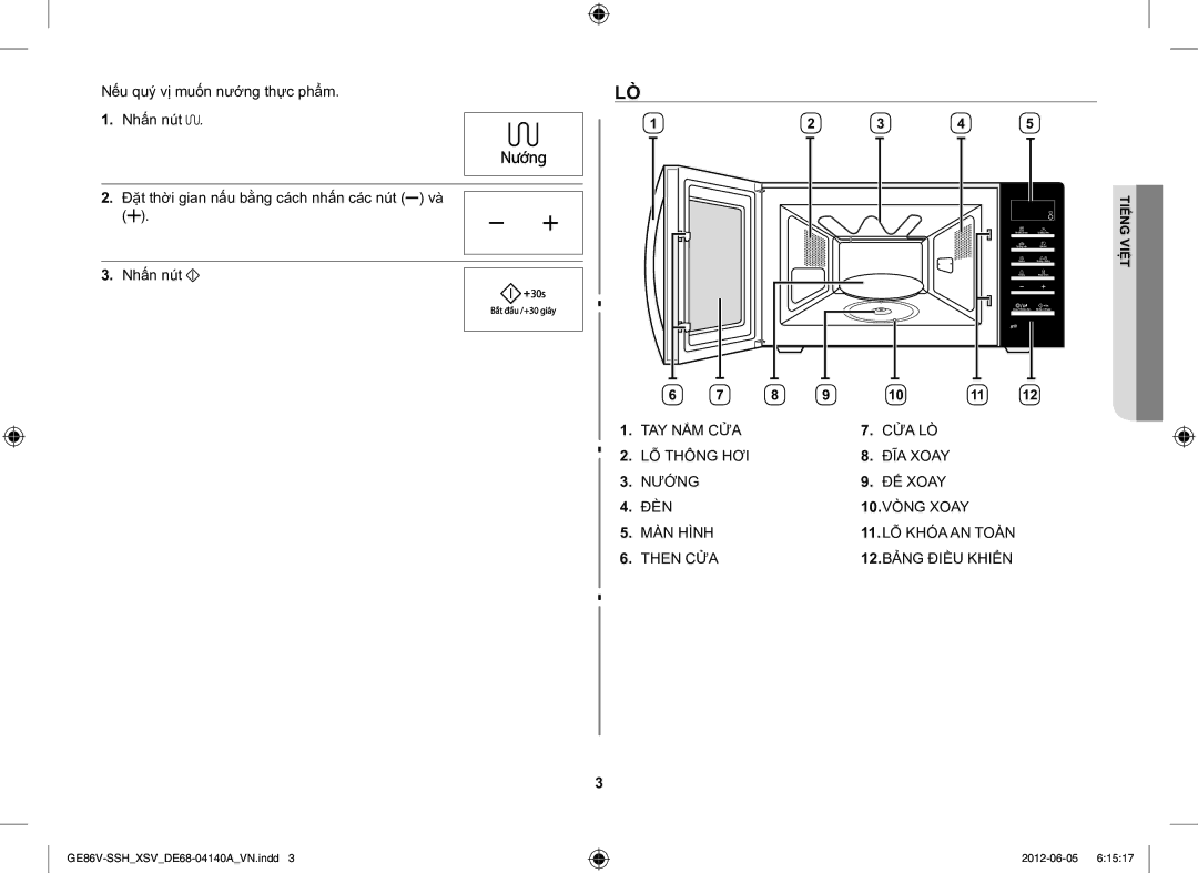 Samsung GE86V-SSH/XSV manual Then CỬA 12.BẢNG Điều Khiển 