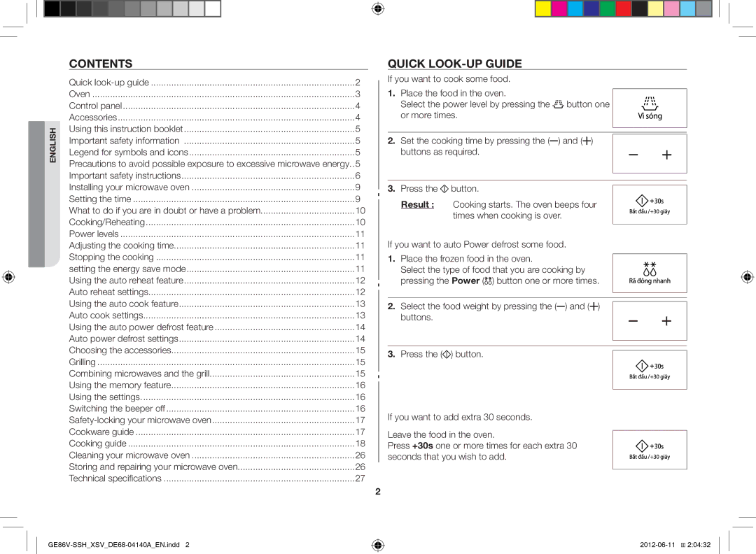 Samsung GE86V-SSH/XSV manual Contents, Quick LOOK-UP Guide 