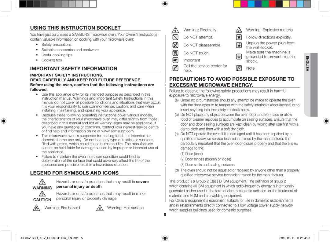 Samsung GE86V-SSH/XSV Using this Instruction Booklet, Important Safety Information, Personal injury or property damage 