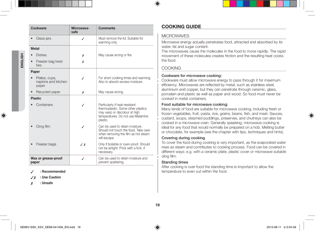 Samsung GE86V-SSH/XSV manual Cooking Guide, Microwaves 