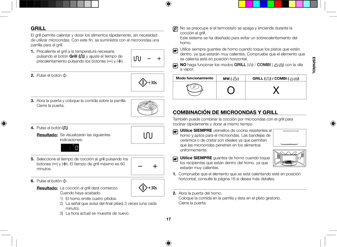 Samsung GE86V-BBX/XEC, GE86V-SSX/XEC, GE86V-SS/XEC manual Grill, Combinación de microondas y grill 