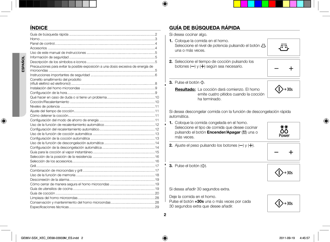 Samsung GE86V-BBX/XEC, GE86V-SSX/XEC, GE86V-SS/XEC manual Índice, Guía de búsqueda rápida, Corretto smaltimento del prodotto 