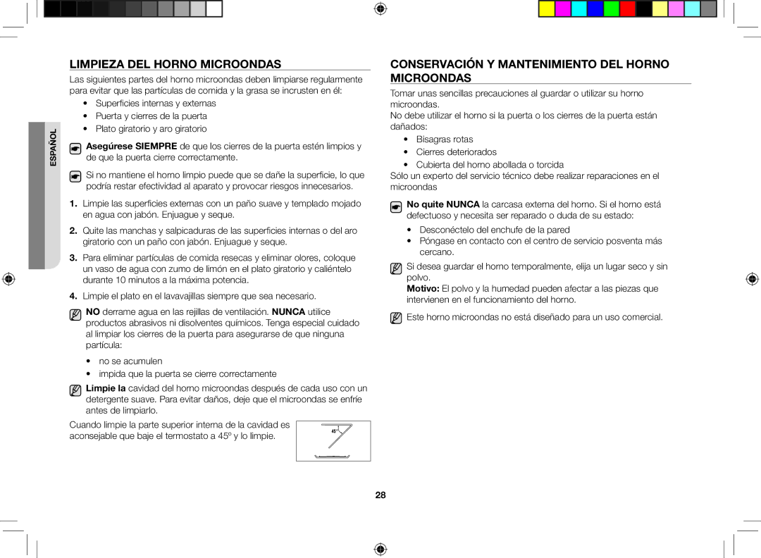 Samsung GE86V-SS/XEC, GE86V-SSX/XEC manual Limpieza del horno microondas, Conservación y mantenimiento del horno microondas 