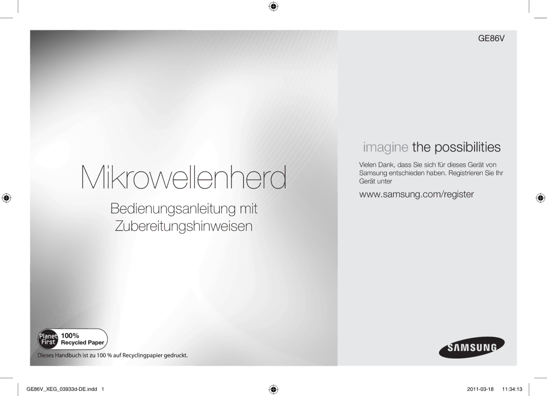 Samsung GE86V-S/XEG manual Mikrowellenherd 