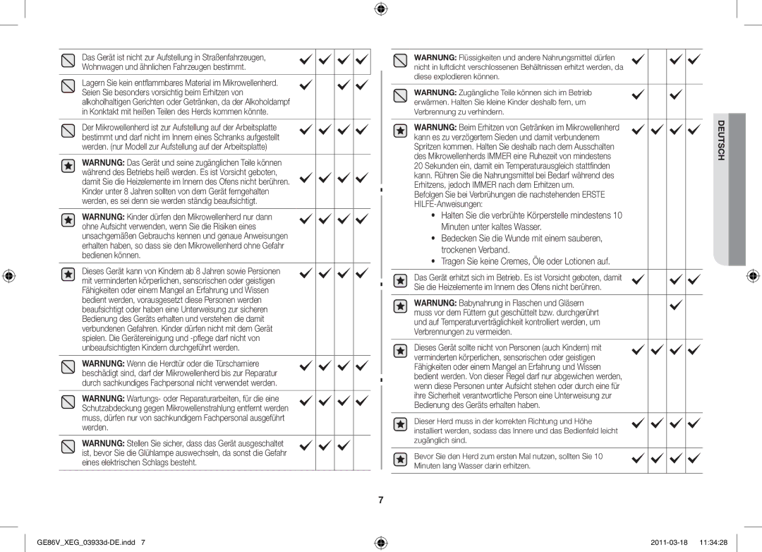 Samsung GE86V-S/XEG manual Deutsch 