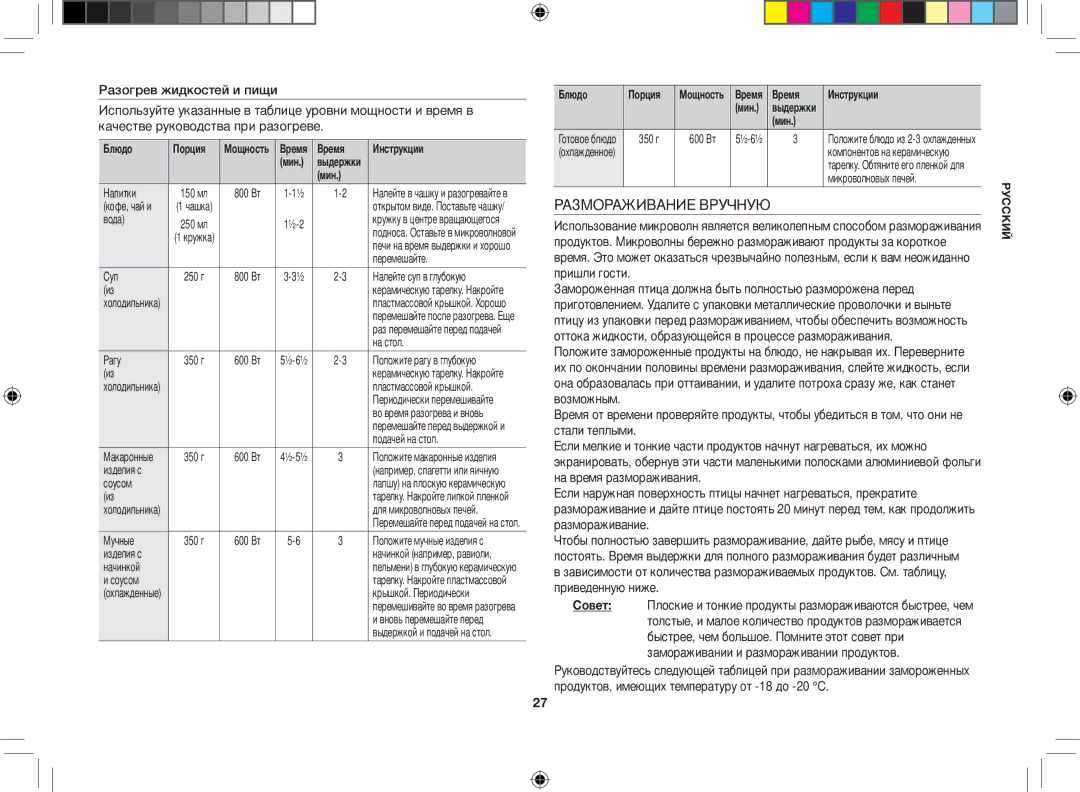 Samsung GE86VR-WWH/BWT, GE86VTRSSH/BWT, GE86VTRWWH/BWT, GE86VR-SSH/BWT, GE86VTRBBH/BWT manual Размораживание Вручную 