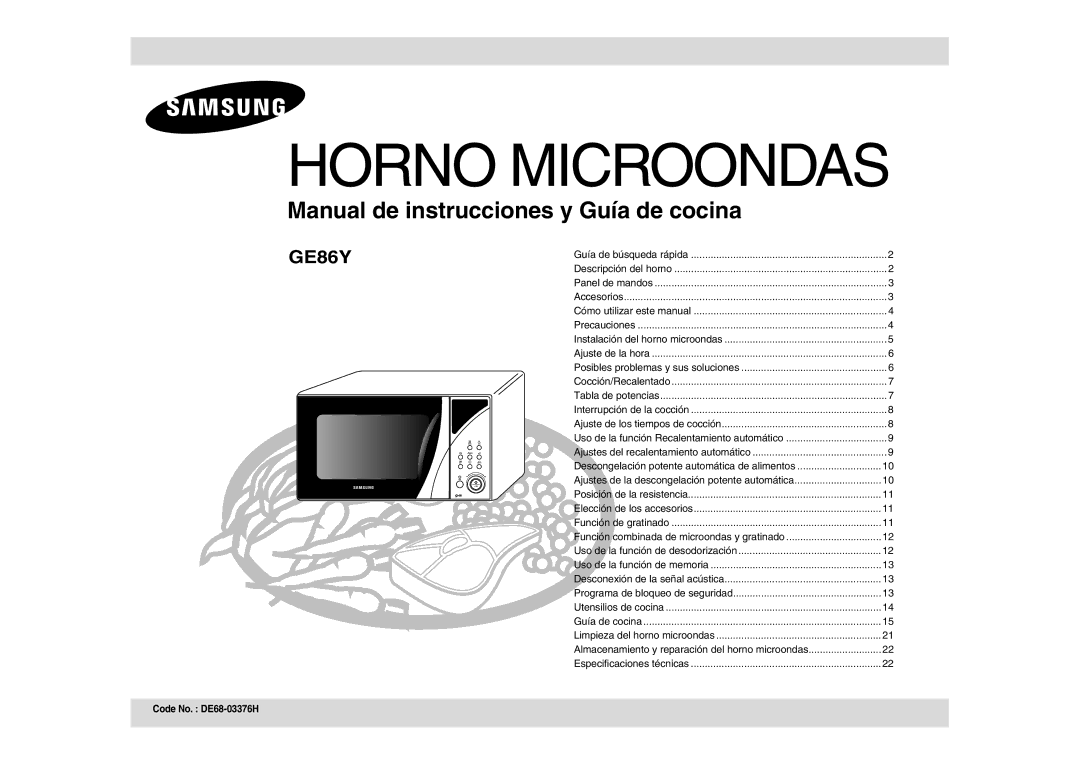 Samsung GE86Y/XEC manual Horno Microondas 