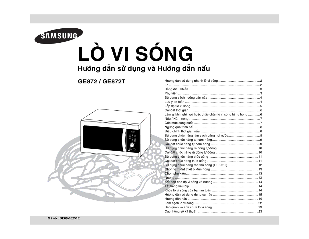 Samsung GE872-S/XSV manual Choïn phuï kieän Nöôùngï, Maõ soá DE68-03251E 