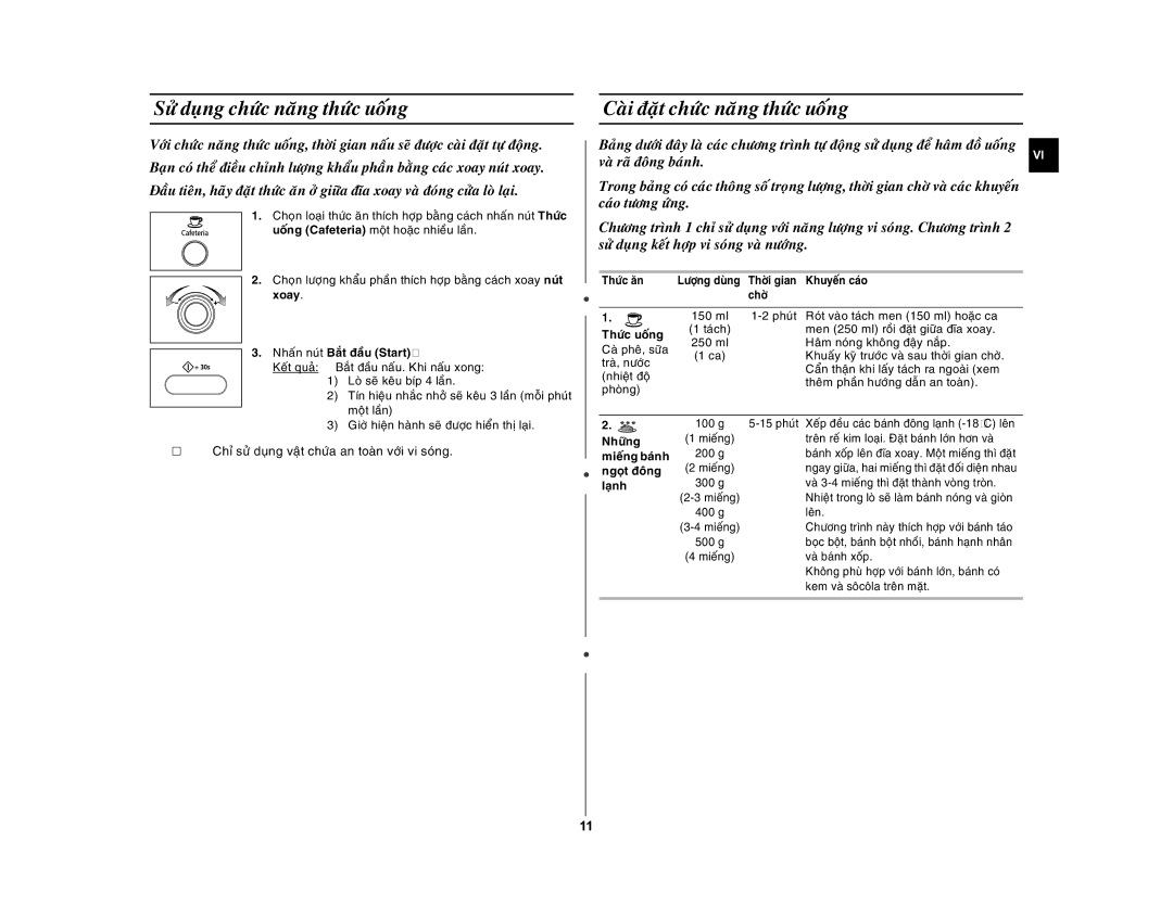 Samsung GE872-S/XSV manual Söû duïng chöùc naêng thöùc uoáng, Caøi ñaët chöùc naêng thöùc uoáng, Vaø raõ ñoâng baùnh 