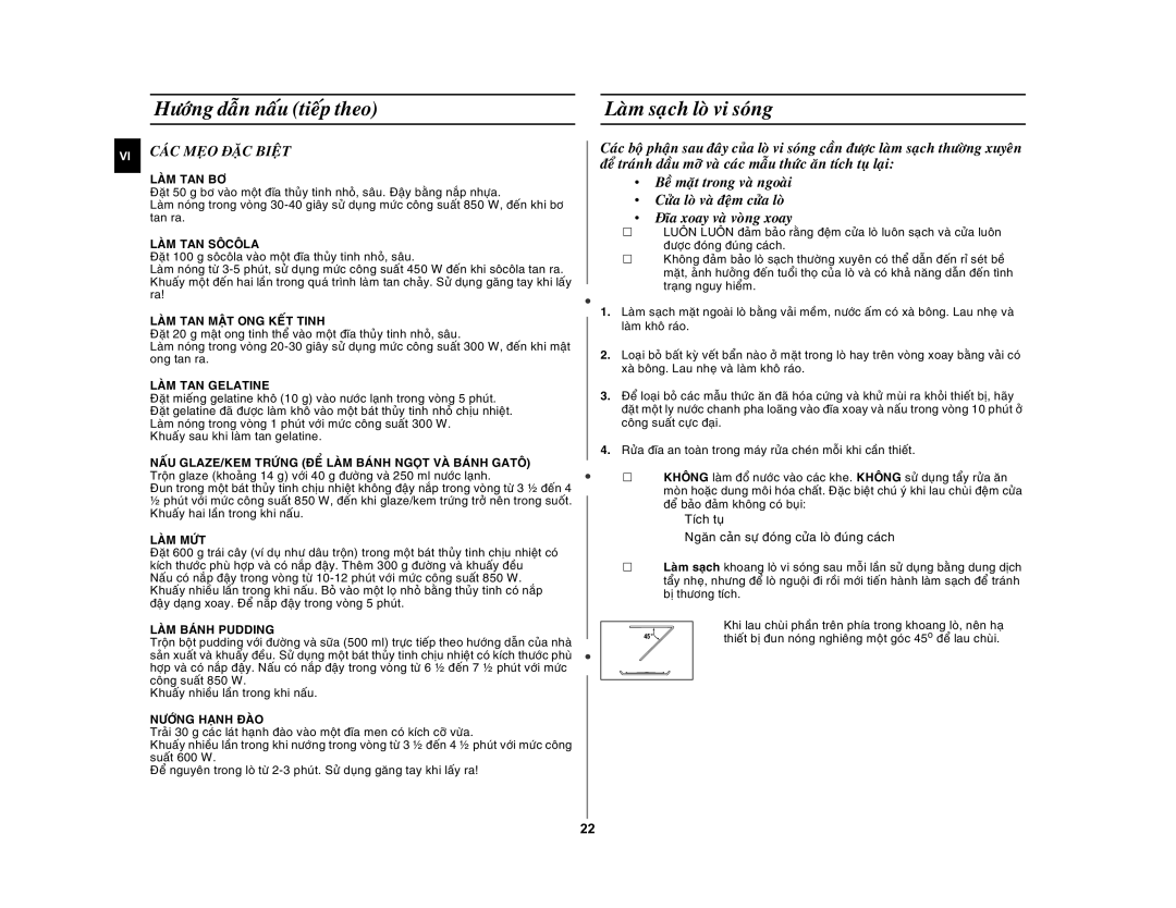 Samsung GE872-S/XSV manual Laøm saïch loø vi soùng, Caùc Meïo Ñaëc Bieät 