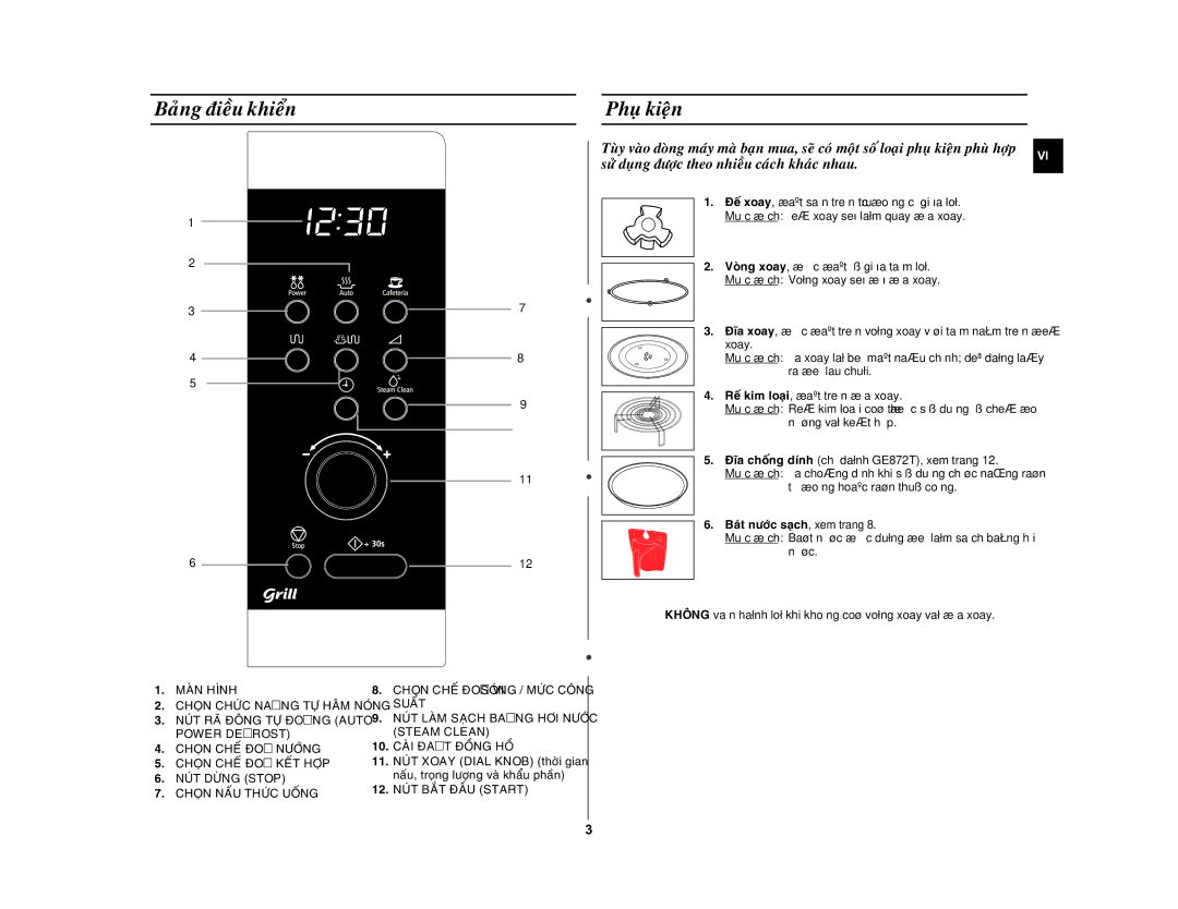 Samsung GE872-S/XSV manual Baûng ñieàu khieån Phuï kieän, Söû duïng ñöôïc theo nhieàu caùch khaùc nhau 