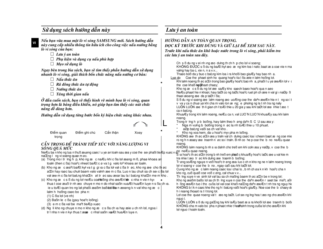 Samsung GE872-S/XSV manual Söû duïng saùch höôùng daãn naøy, Löu yù an toaøn, Höôùng Daãn AN Toaøn Quan Troïng 