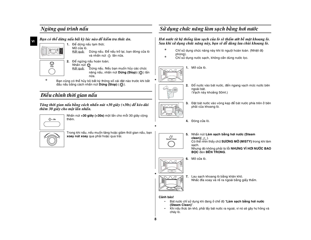 Samsung GE872-S/XSV manual Ngöøng quaù trình naáu, Ñieàu chænh thôøi gian naáu 