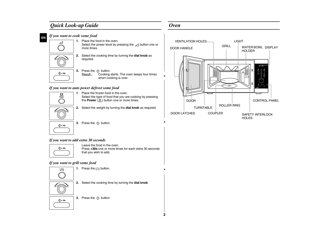 Samsung GE872-S/XSV manual Quick Look-up Guide, Oven 