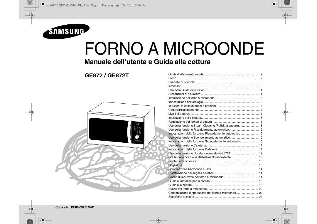 Samsung GE872T-BC/XET manual Impostazioni della funzione Scongelamento automatico, Combinazione Microonde e Grill 