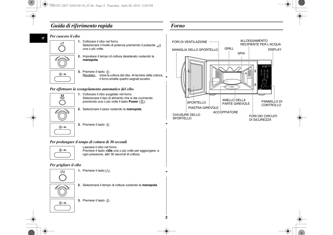 Samsung GE872T-BC/XET manual Guida di riferimento rapida, Forno 