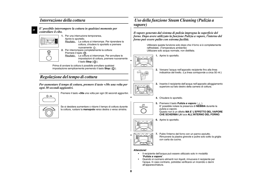 Samsung GE872T-B/XET manual Interruzione della cottura, Regolazione del tempo di cottura 