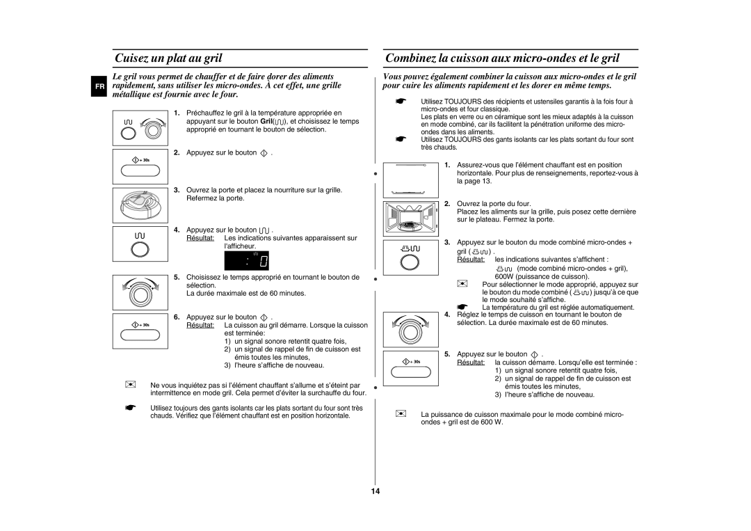 Samsung GE872T-S/XEF manual Cuisez un plat au gril, Combinez la cuisson aux micro-ondes et le gril 