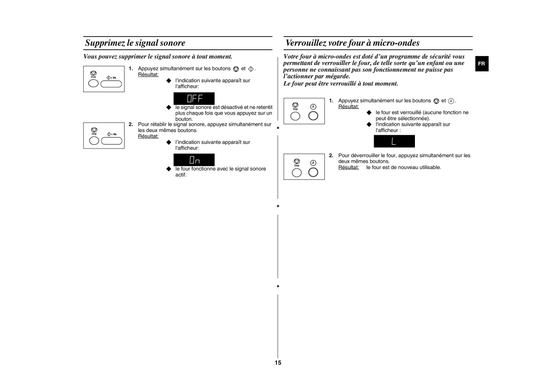 Samsung GE872T-S/XEF manual Supprimez le signal sonore, Verrouillez votre four à micro-ondes 