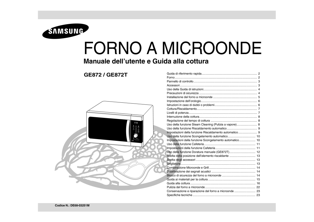 Samsung GE872T-S/XET manual Forno a Microonde, Codice N. DE68-03251M 