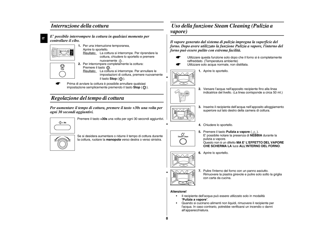 Samsung GE872T-S/XET manual Interruzione della cottura, Regolazione del tempo di cottura 