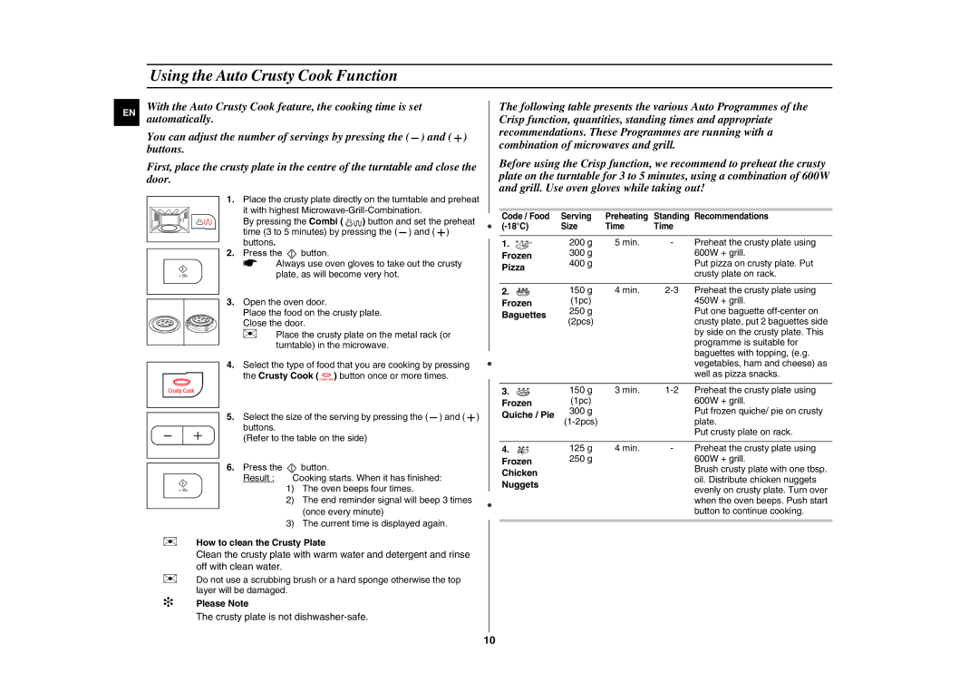 Samsung GE87G/BAL manual Using the Auto Crusty Cook Function 