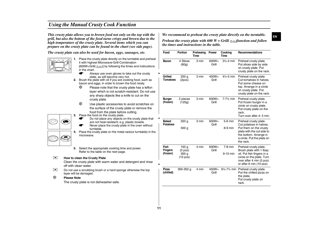 Samsung GE87G/BAL manual Using the Manual Crusty Cook Function 