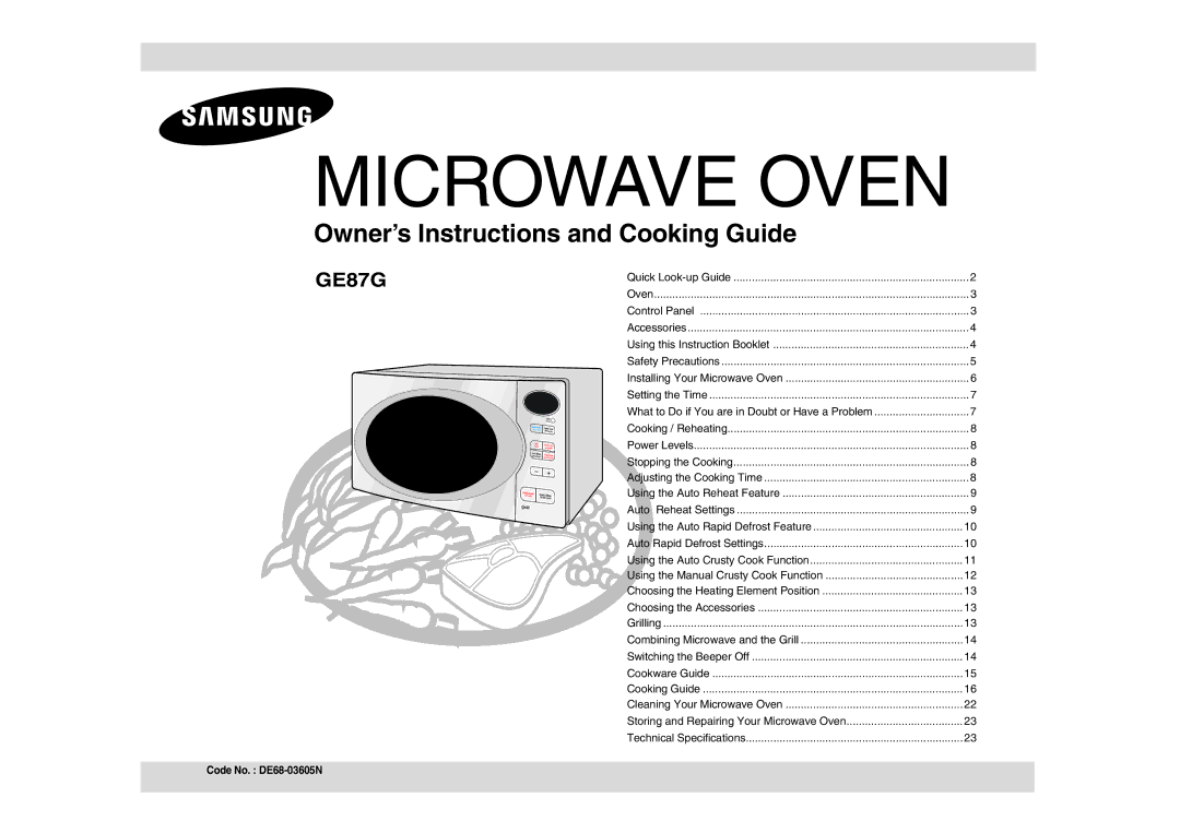 Samsung GE87G/ZAM manual Microwave Oven 