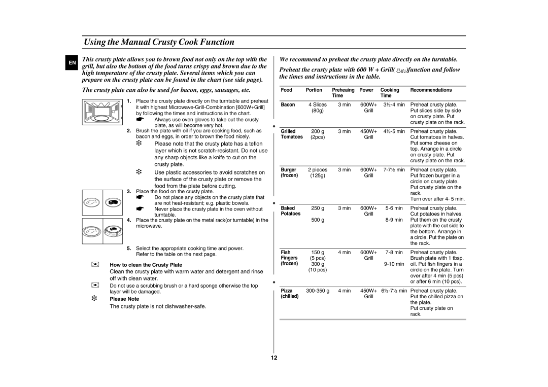 Samsung GE87G/ZAM manual Using the Manual Crusty Cook Function 