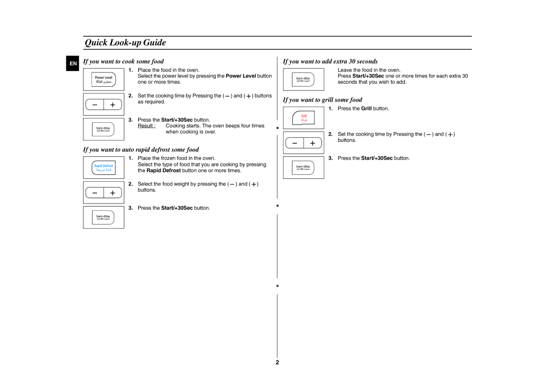 Samsung GE87G/ZAM manual Quick Look-up Guide, EN If you want to cook some food 