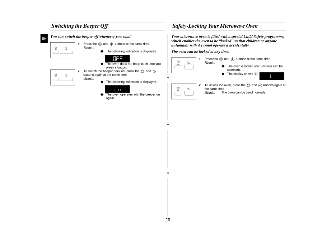 Samsung GE87H-S/SLI manual Switching the Beeper Off, Safety-Locking Your Microwave Oven 