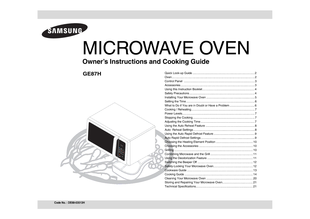 Samsung GE87H/BAL manual Microwave Oven 