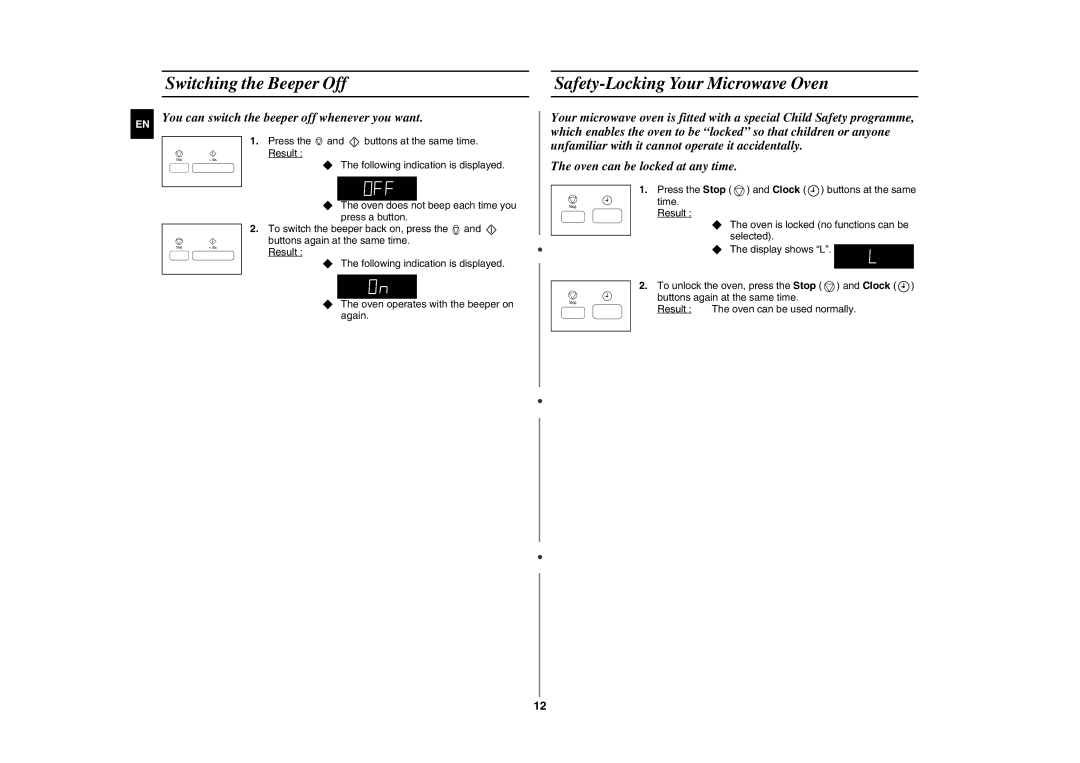 Samsung GE87H/BAL manual Switching the Beeper Off, Safety-Locking Your Microwave Oven 