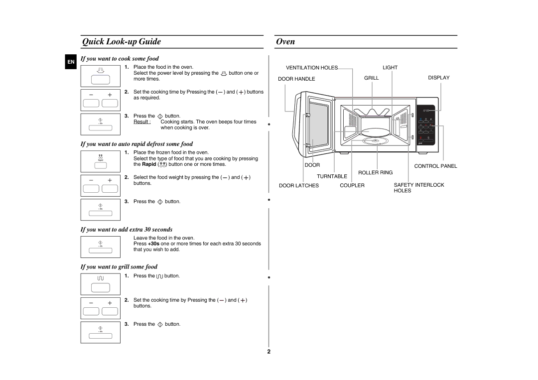 Samsung GE87H/BAL manual Quick Look-up Guide, Oven 