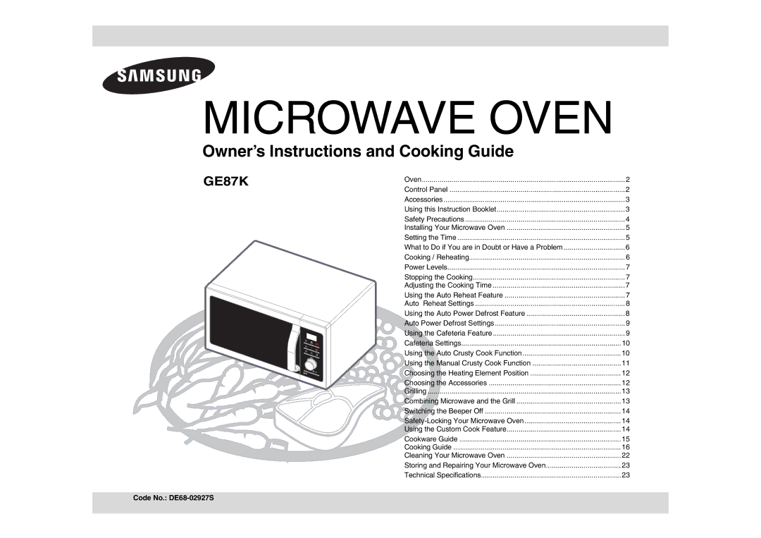 Samsung GE87K-S/BAL manual Microwave Oven, Code No. DE68-02927S 